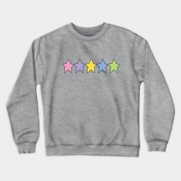 Five Multi Color Stars Black Line Minimal Graphic Art Crewneck Sweatshirt by ellenhenryart